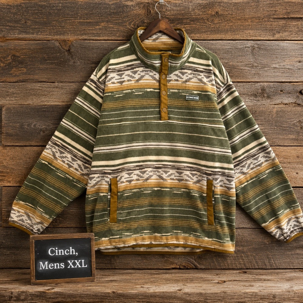 Cinch Mens XXL Fleece Pullover Southwestern Aztec Snap Mock Neck Green